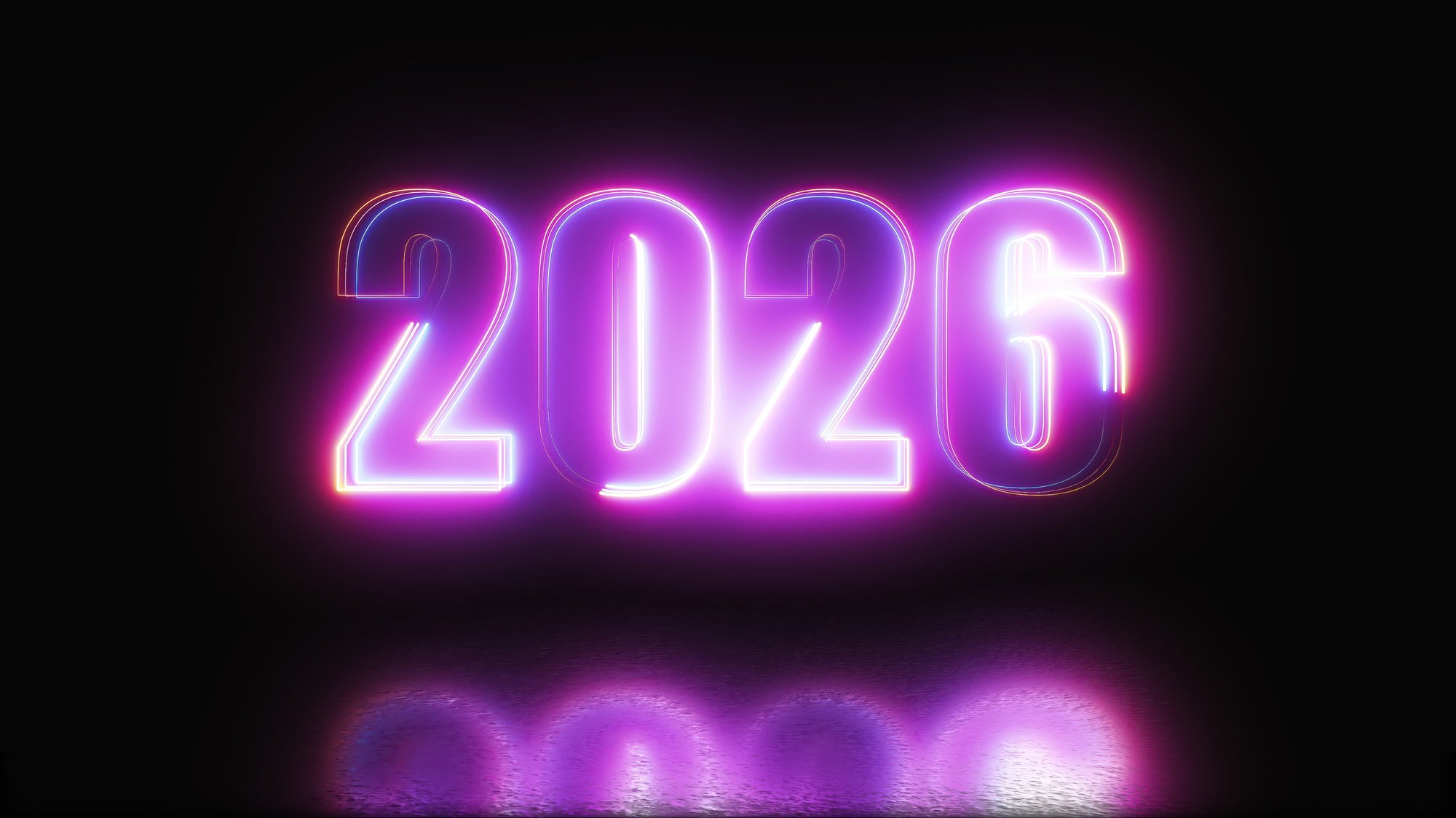 Neon pink 2026 sign.